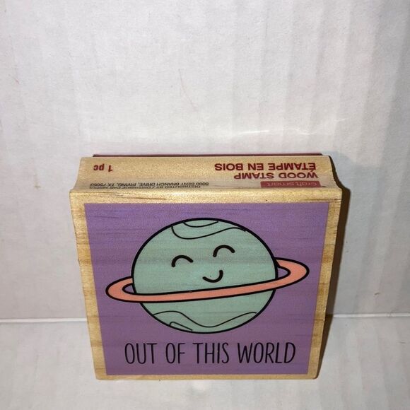 CRAFT SMART Out of This World Earth Wood Mounted Rubber Stamp 2.5 x 2.5 inches - Picture 2 of 7
